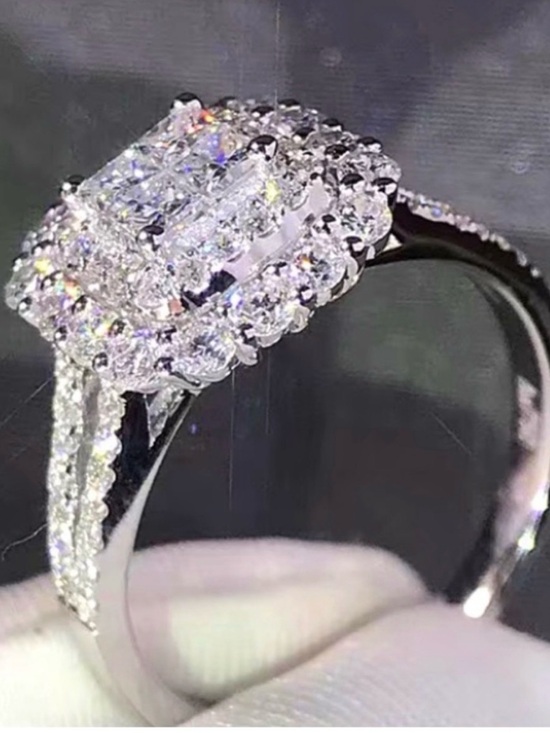 Jewelry - Sterling Silver White Cubic Zirconia Halo Ring- Size 8